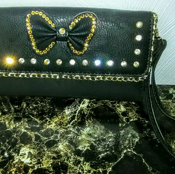 (NEW)! Black Bedazzled! Wristlet Wallet W/Bow! - Picture 6 of 8
